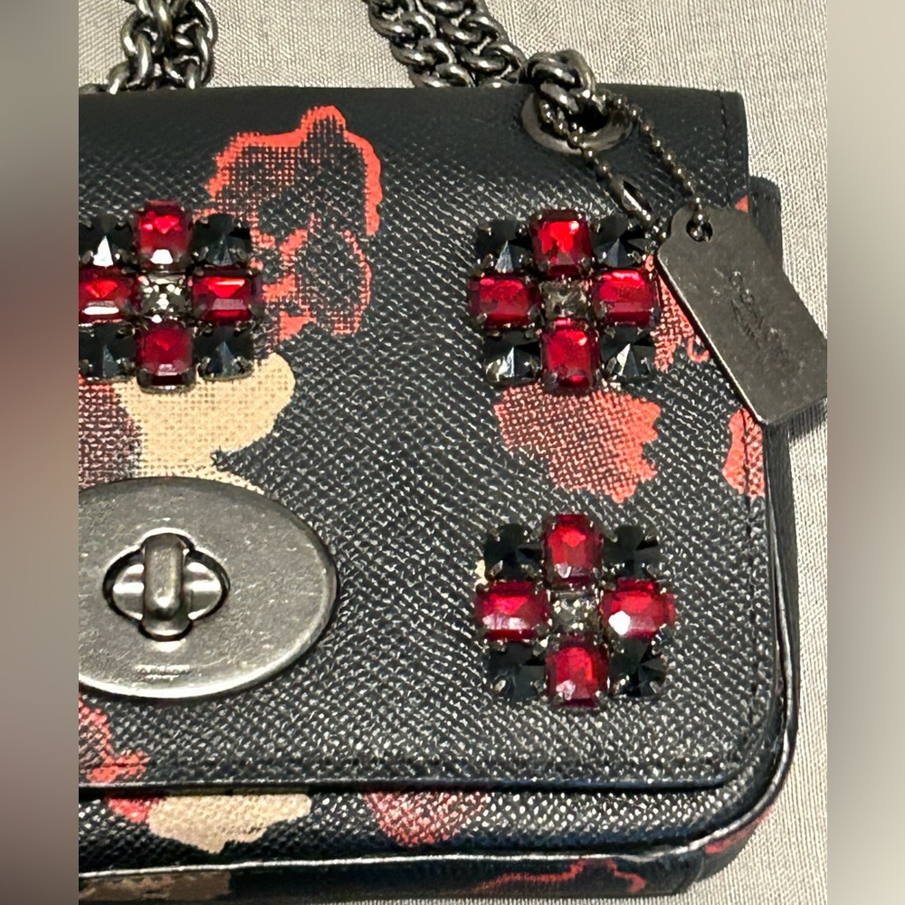 COACH Jewel Embellished Leather Floral Print Mini Convertible Crossbody Bag - Picture 4 of 15